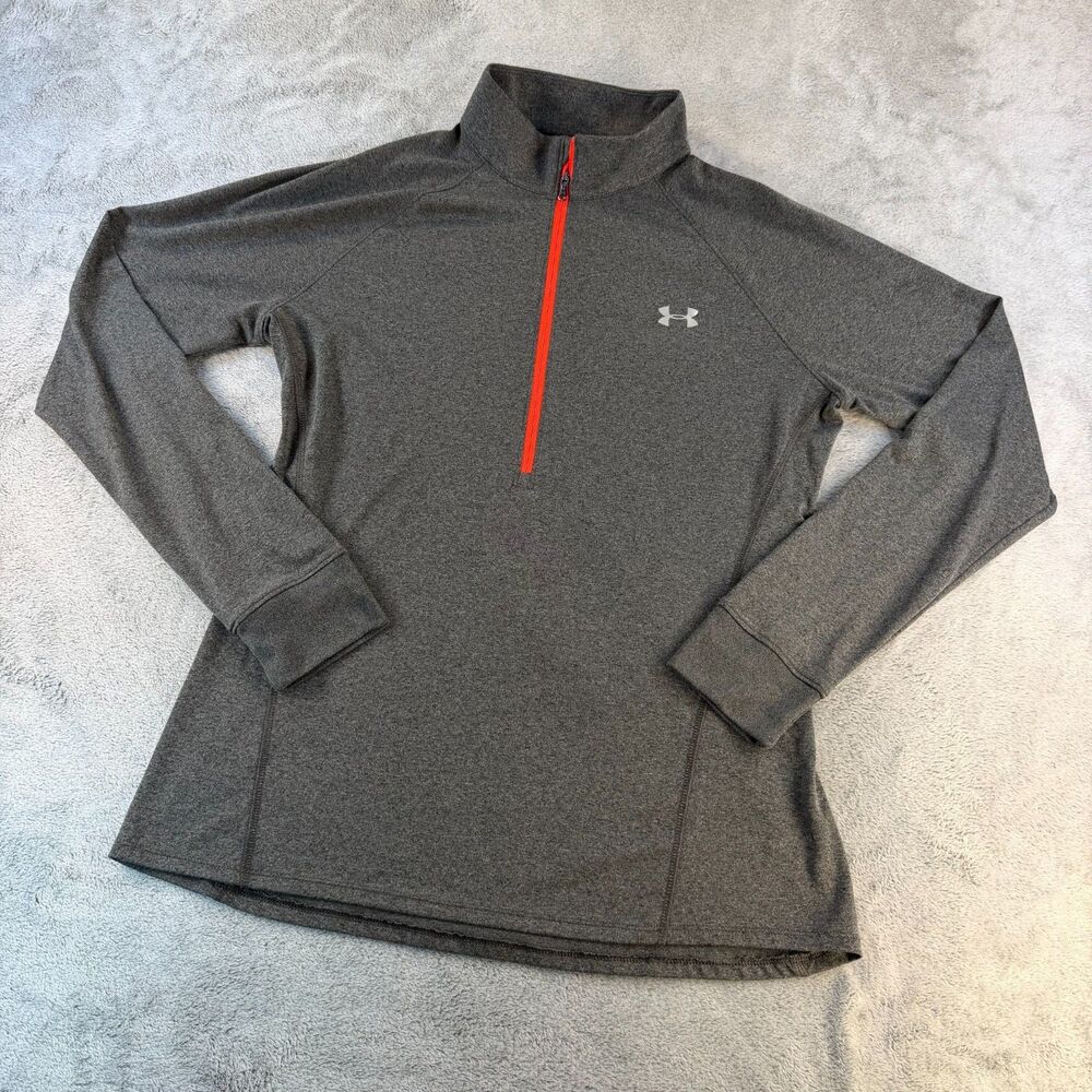 Under Armour HeatGear 1/4 Zip Pullover Mens Large Gray Running Training Loose